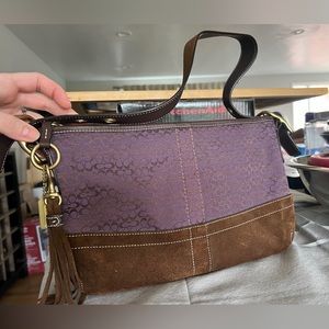 Brown Velvet/Purple/Gold Coach Bag